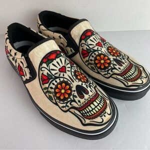 Raad Shop Happy Rose Sugar Skull Canvas Slip On’s NWOT